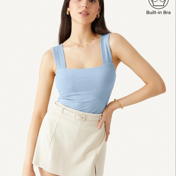 Women's Blue Ribbed Tank Top - Picture 2 of 5